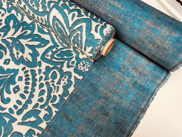 Abstract Blue Floral Pattern Fabric Material for Home Decor, Curtains, Upholstery - 55"/140cm Wide Canvas - Blue & Cream - Image 8