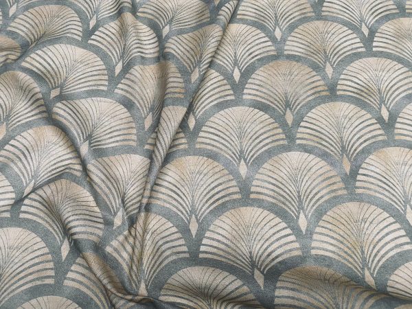 Art Deco Geometric Damask Floral Fan Fabric Fountain Leaf - Curtain Upholstery Home decor - 55"/140cm Wide - Gold & Grey - Image 5