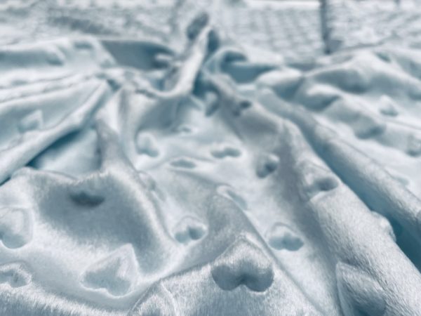 HEART Supersoft Dimple Fleece Fabric Plush Cuddle Soft - 160cm (63 inches) wide - SKY BLUE Hearts - Image 4