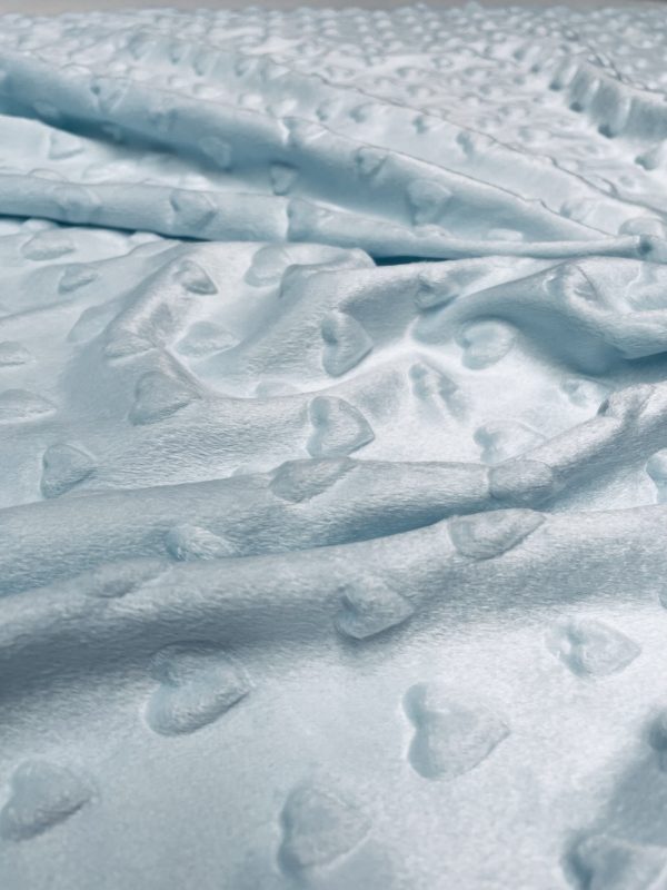 HEART Supersoft Dimple Fleece Fabric Plush Cuddle Soft - 160cm (63 inches) wide - SKY BLUE Hearts - Image 2