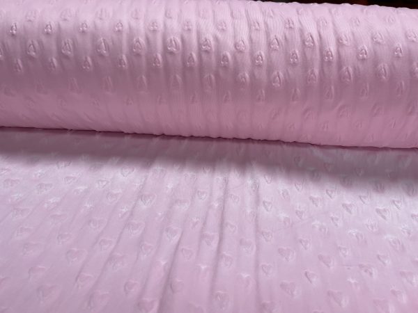 HEART Supersoft Dimple Fleece Fabric Plush Cuddle Soft - 160cm (63 inches) wide - BABY PINK Hearts - Image 4