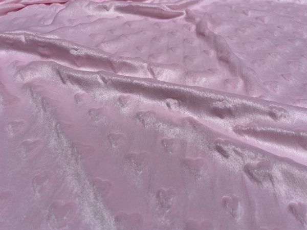 HEART Supersoft Dimple Fleece Fabric Plush Cuddle Soft - 160cm (63 inches) wide - BABY PINK Hearts - Image 3
