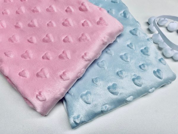 HEART Supersoft Dimple Fleece Fabric Plush Cuddle Soft - 160cm (63 inches) wide - SKY BLUE Hearts - Image 7