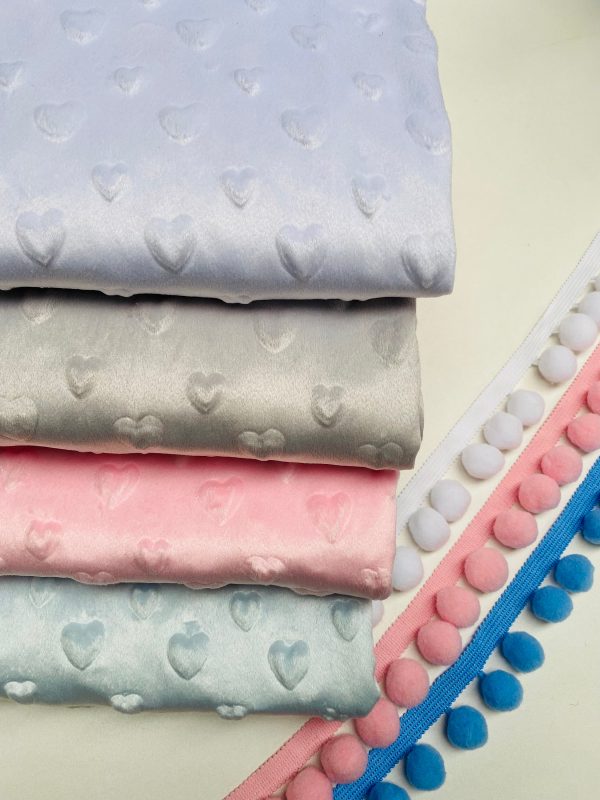 HEART Supersoft Dimple Fleece Fabric Plush Cuddle Soft - 160cm (63 inches) wide - SKY BLUE Hearts - Image 8