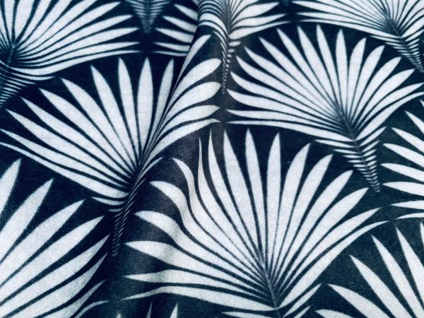 Velvet Art Deco Geometric Damask Floral Fan Fabric Fountain Leaf - Curtain Upholstery Home decor - 55"/140cm Wide -  Black & Grey - Image 4