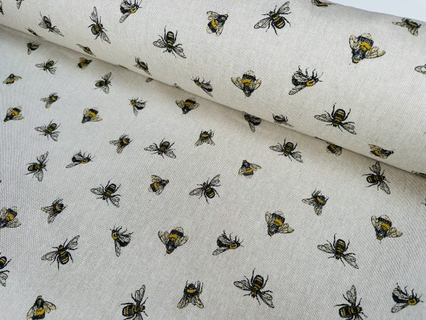 Bumblebee Print Fabric Bee Insects Linen Look Curtain Material for Dress Home Decor Curtain Upholstery - 55" or 140cm Wide Canvas - Image 4