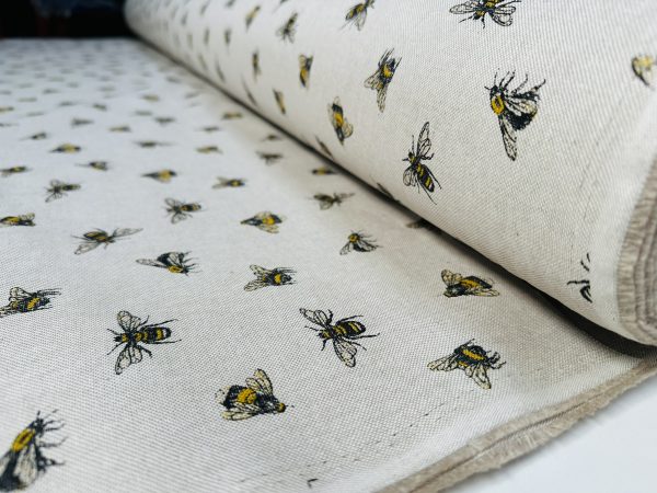 Bumblebee Print Fabric Bee Insects Linen Look Curtain Material for Dress Home Decor Curtain Upholstery - 55" or 140cm Wide Canvas - Image 2