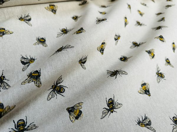 Bumblebee Print Fabric Bee Insects Linen Look Curtain Material for Dress Home Decor Curtain Upholstery - 55" or 140cm Wide Canvas