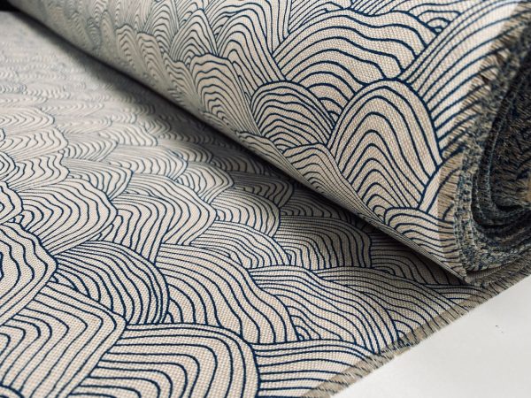 Blue Wave Geometric Waves Linen Look Fabric Curtain Material for Dress Decor Curtain Upholstery - 55" or 140cm Wide Canvas - Image 2