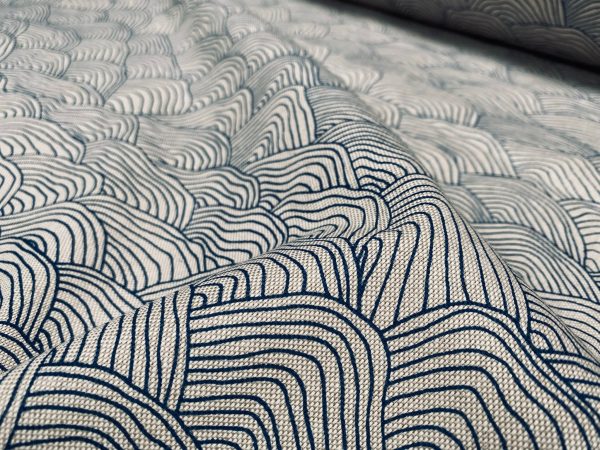 Blue Wave Geometric Waves Linen Look Fabric Curtain Material for Dress Decor Curtain Upholstery - 55" or 140cm Wide Canvas - Image 3