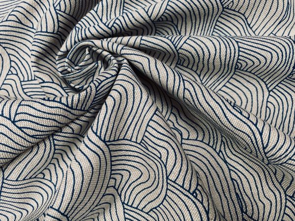 Blue Wave Geometric Waves Linen Look Fabric Curtain Material for Dress Decor Curtain Upholstery - 55" or 140cm Wide Canvas - Image 4