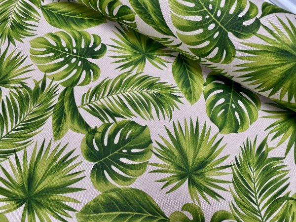 Linen Look Green Palm Leaves Tropical Leaf Fabric Material for Home Decor Curtain Upholstery - 55" or 140cm Wide Canvas - Image 2