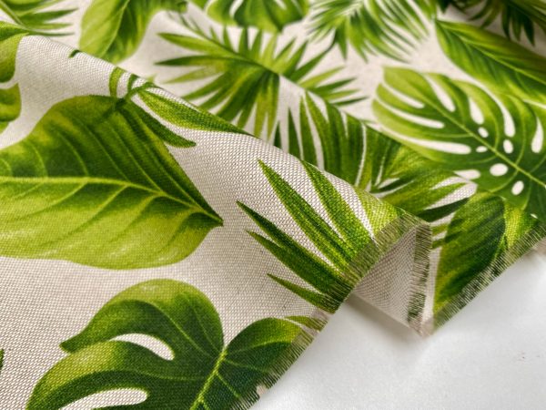 Linen Look Green Palm Leaves Tropical Leaf Fabric Material for Home Decor Curtain Upholstery - 55" or 140cm Wide Canvas - Image 4