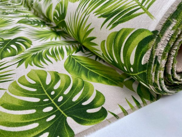 Linen Look Green Palm Leaves Tropical Leaf Fabric Material for Home Decor Curtain Upholstery - 55" or 140cm Wide Canvas - Image 5
