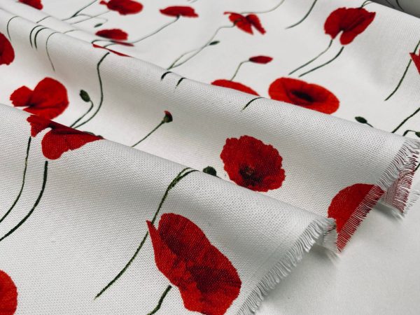 Red Poppy Flowers Fabric Remembrance Day Poppies Field Curtain Material for Dress Decor Curtain Upholstery - 55" or 140cm Wide Canvas - Image 4