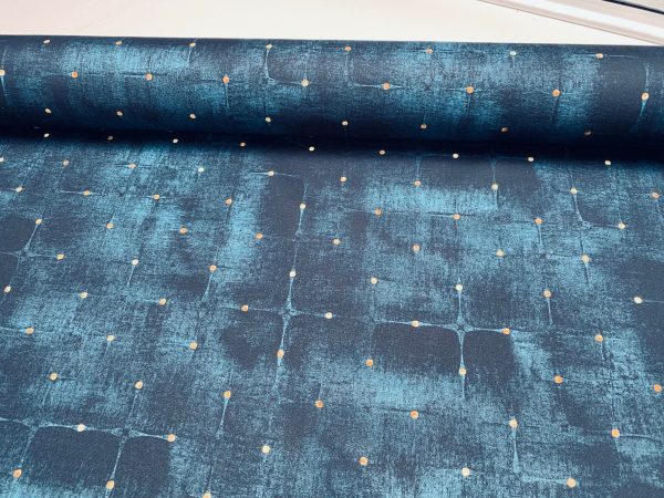 Dot Velvet Effect Look Print Fabric Home Decor Curtain Upholstery Material 140cm or 55″ wide – Navy Blue