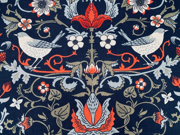 Folklore Motif Fabric Printed Forest Flowers Birds Home Decor Curtain Upholstery Ethnic Material 140cm or 55" wide -Black & Red - Image 2