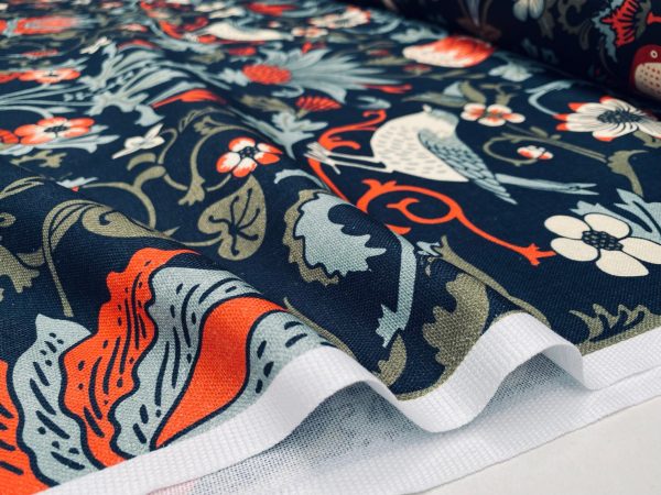 Folklore Motif Fabric Printed Forest Flowers Birds Home Decor Curtain Upholstery Ethnic Material 140cm or 55" wide -Black & Red - Image 4