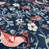Folklore Motif Fabric Printed Forest Flowers Birds Home Decor Curtain Upholstery Ethnic Material 140cm or 55″ wide -Black & Red