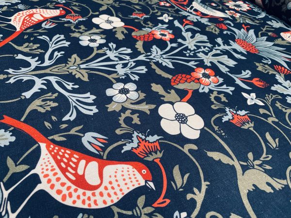 Folklore Motif Fabric Printed Forest Flowers Birds Home Decor Curtain Upholstery Ethnic Material 140cm or 55" wide -Black & Red - Image 5