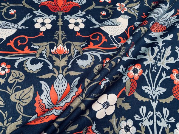 Folklore Motif Fabric Printed Forest Flowers Birds Home Decor Curtain Upholstery Ethnic Material 140cm or 55" wide -Black & Red - Image 6