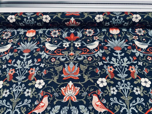 Folklore Motif Fabric Printed Forest Flowers Birds Home Decor Curtain Upholstery Ethnic Material 140cm or 55" wide -Black & Red - Image 7