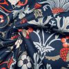 Folklore Motif Fabric Printed Forest Flowers Birds Home Decor Curtain Upholstery Ethnic Material 140cm or 55″ wide -Black & Red