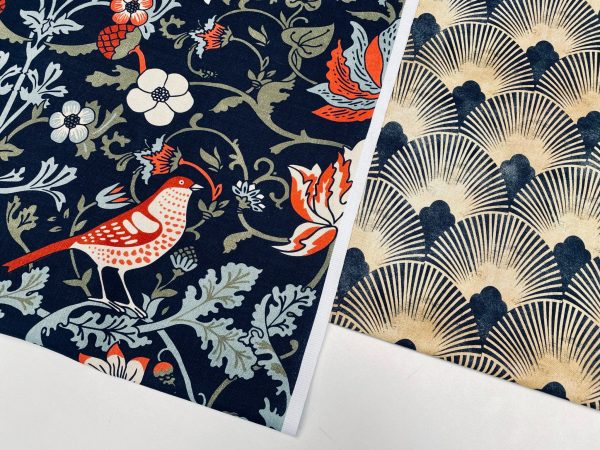 Folklore Motif Fabric Printed Forest Flowers Birds Home Decor Curtain Upholstery Ethnic Material 140cm or 55" wide -Black & Red - Image 9