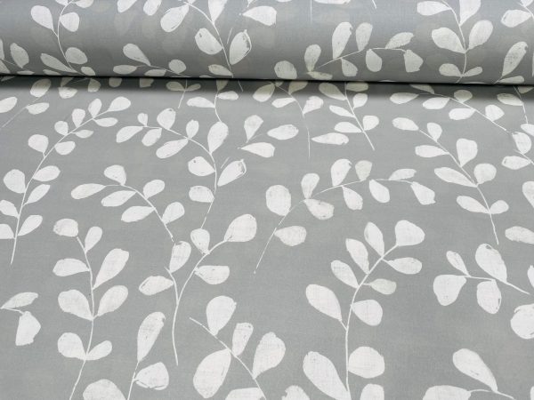 Eucalyptus Leaves Tropical Leaf Fabric Material for Home Decor Curtain Upholstery – 55″ or 140cm Wide – Grey