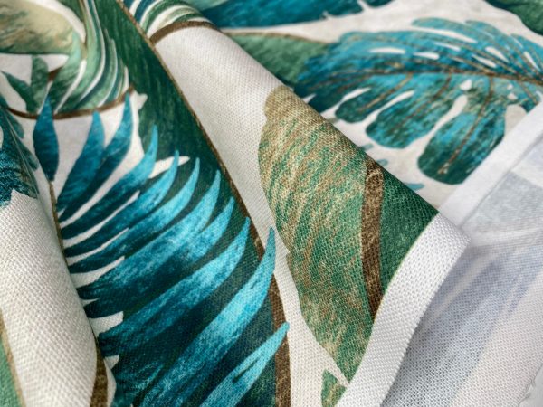 Teal Palm Leaves Banana Tropical Leaf Fabric Linen Look Material for Home Decor Curtain Upholstery - 53" or 136cm Wide Canvas - Image 3