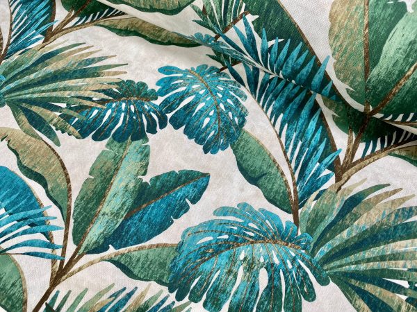 Teal Palm Leaves Banana Tropical Leaf Fabric Linen Look Material for Home Decor Curtain Upholstery - 53" or 136cm Wide Canvas - Image 4