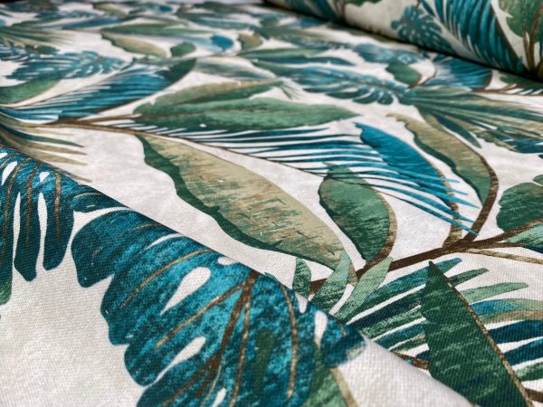 Teal Palm Leaves Banana Tropical Leaf Fabric Linen Look Material for Home Decor Curtain Upholstery - 53" or 136cm Wide Canvas - Image 5