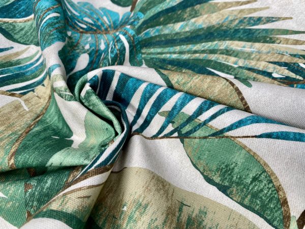 Teal Palm Leaves Banana Tropical Leaf Fabric Linen Look Material for Home Decor Curtain Upholstery - 53" or 136cm Wide Canvas - Image 6