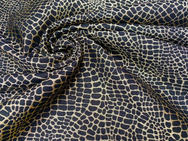 Snake Gobelin Jacquard Fabric Home Decor Metallic Look Tapestry Material for Curtains, Upholstery  - 55" or 140cm Wide - Black & Gold - Image 6