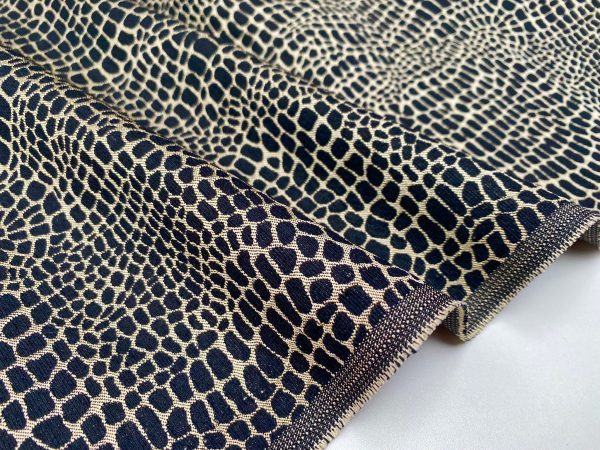 Snake Gobelin Jacquard Fabric Home Decor Metallic Look Tapestry Material for Curtains, Upholstery  - 55" or 140cm Wide - Black & Gold - Image 7