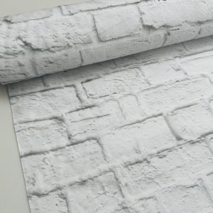 WHITE BRICK WALL Print Cotton Fabric for Curtains Backdrop - bricks stone effect material - 110''/ 280cm EXTRA wide