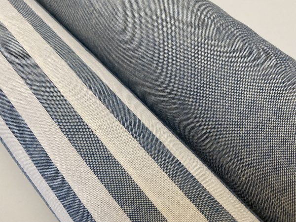 Linen Look White STRIPES Culla Fabric Furnishing Curtain Upholstery Dressmaking Cotton Material 55″/140cm Wide Canvas - Denim Blue - Image 5