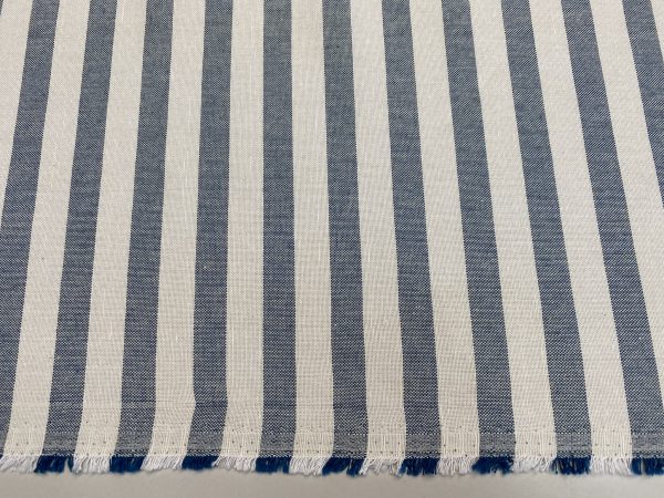 Linen Look White STRIPES Culla Fabric Furnishing Curtain Upholstery Dressmaking Cotton Material 55″/140cm Wide Canvas - Denim Blue - Image 4
