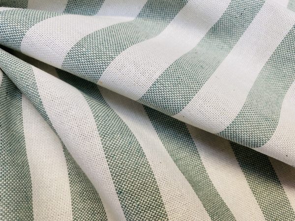 Linen Look White STRIPES Culla Fabric Furnishing Curtain Upholstery Dressmaking Cotton Material 110″/280cm EXTRA Wide Canvas - MINT GREEN - Image 3