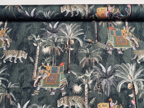 Royal Elephant Green Palm Jungle Leaves Fabric Peacock Leopard Material for Home Decor Curtain Upholstery - 55" (140cm) Wide - Image 4
