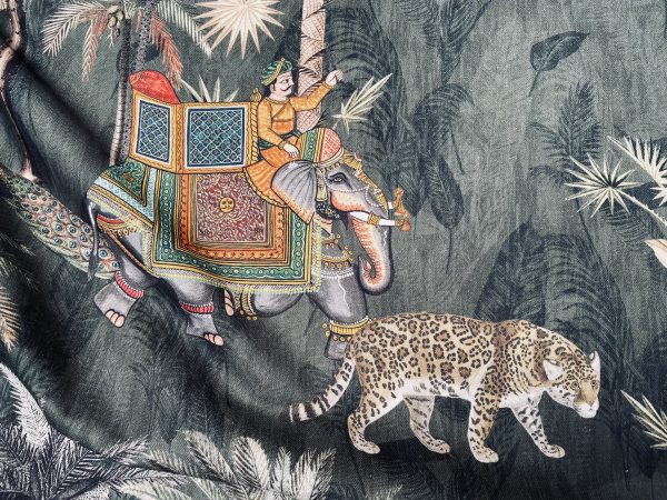 Royal Elephant Green Palm Jungle Leaves Fabric Peacock Leopard Material for Home Decor Curtain Upholstery - 55" (140cm) Wide - Image 5
