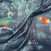 Jungle Birds Black Green Palm Leaves Tropical Leaf Fabric Peacock Flamingo Material for Home Decor Curtain Upholstery – 55″ (140cm) Wide