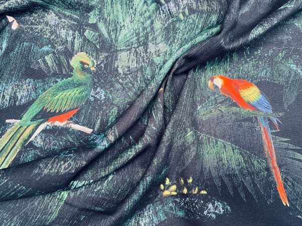 Jungle Birds Black Green Palm Leaves Tropical Leaf Fabric Peacock Flamingo Material for Home Decor Curtain Upholstery - 55" (140cm) Wide - Image 5