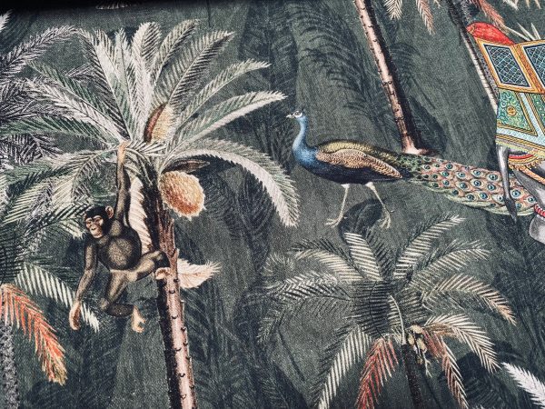 Royal Elephant Green Palm Jungle Leaves Fabric Peacock Leopard Material for Home Decor Curtain Upholstery - 55" (140cm) Wide - Image 2