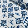 Dutch Tile Geometric Fabric Ceramic Effect Delft Blue Windmill Holland Tulips Cotton Curtain Upholstery Material – 55″/140cm wide