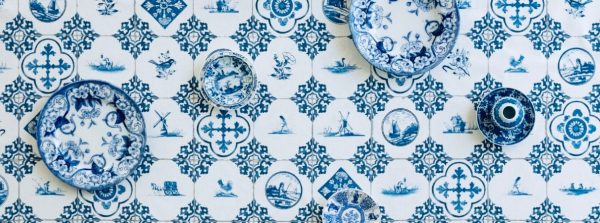 Dutch Tile Geometric Fabric Ceramic Effect Delft Blue Windmill Holland Tulips Cotton Curtain Upholstery Material - 55"/140cm wide - Image 7