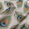 Linen Look Peacock Feathers Fan Print Fabric Upholstery Curtain Cotton Material 55″ or 140cm Wide