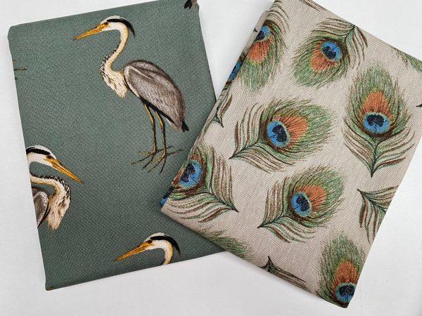 Linen Look Peacock Feathers Fan Print Fabric Upholstery Curtain Cotton Material 55" or 140cm Wide - Image 5