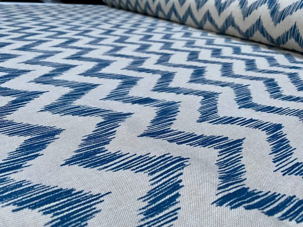 Linen Look Zigzag Fabric Home Decor Material for Curtains, Upholstery  - 55" or 140cm Wide - Blue - Image 4