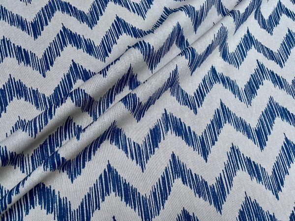 Linen Look Zigzag Fabric Home Decor Material for Curtains, Upholstery  - 55" or 140cm Wide - Blue - Image 5